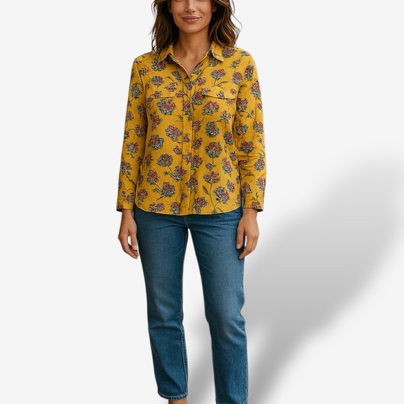 Banana Republic | Yellow & Black Floral Button Down Blouse Top Size Small - Picture 1 of 8